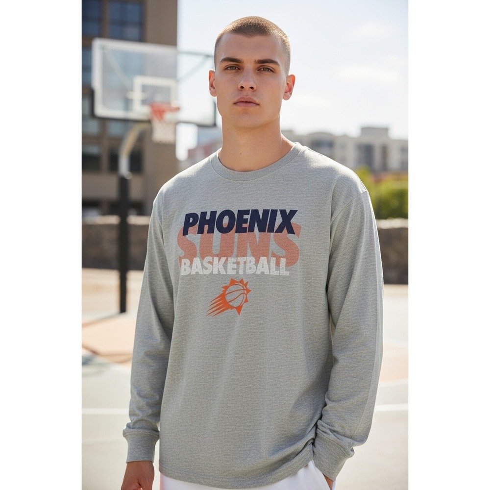 1109 Ultra Game NBA Phoenix Suns Long Sleeve Graphic Heather Gray Mens Medium